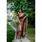 Generic Women's Faux_Banarasi Lining Pattern Saree With Unstitched Blouse 5.5MtrÂ (Light_Brown)