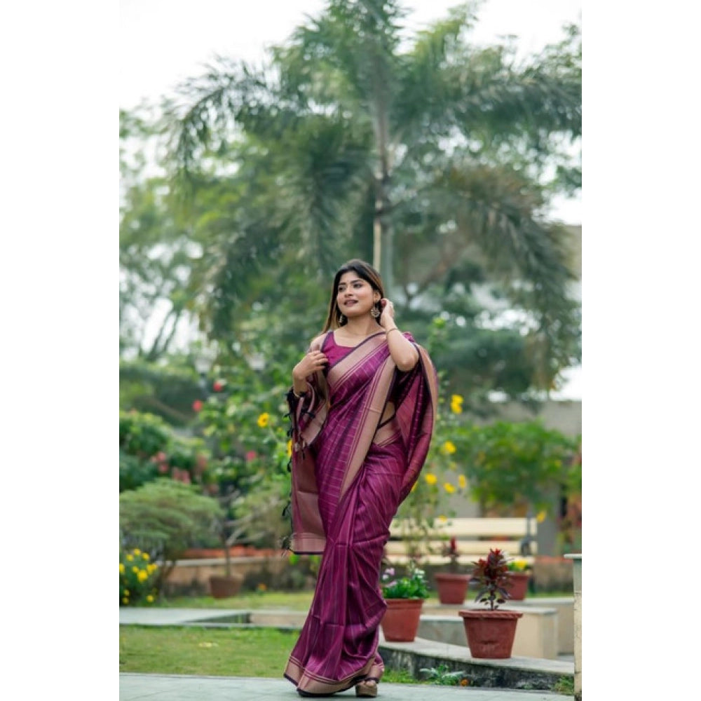 Generic Women's Faux_Banarasi Lining Pattern Saree With Unstitched Blouse 5.5MtrÂ (Magenta)