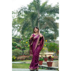 Generic Women's Faux_Banarasi Lining Pattern Saree With Unstitched Blouse 5.5MtrÂ (Magenta)