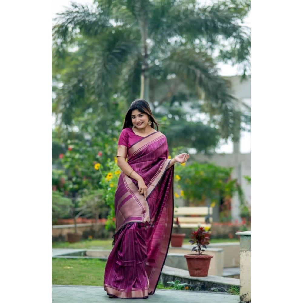 Generic Women's Faux_Banarasi Lining Pattern Saree With Unstitched Blouse 5.5MtrÂ (Magenta)