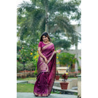 Generic Women's Faux_Banarasi Lining Pattern Saree With Unstitched Blouse 5.5MtrÂ (Magenta)