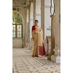 Generic Women's Silk_Blend Ethnic Ikat Pattern Saree With Unstitched Blouse 5.5MtrÂ (Cream)