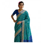 Generic Women's Silk_Blend Ethnic Ikat Pattern Saree With Unstitched Blouse 5.5MtrÂ (Teal)