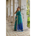 Generic Women's Silk_Blend Ethnic Ikat Pattern Saree With Unstitched Blouse 5.5MtrÂ (Teal)