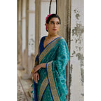 Generic Women's Silk_Blend Ethnic Ikat Pattern Saree With Unstitched Blouse 5.5MtrÂ (Teal)