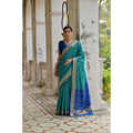  Women's Silk_Blend Ethnic Ikat Pattern Saree With Unstitched Blouse 5.5MtrÂ (Teal)