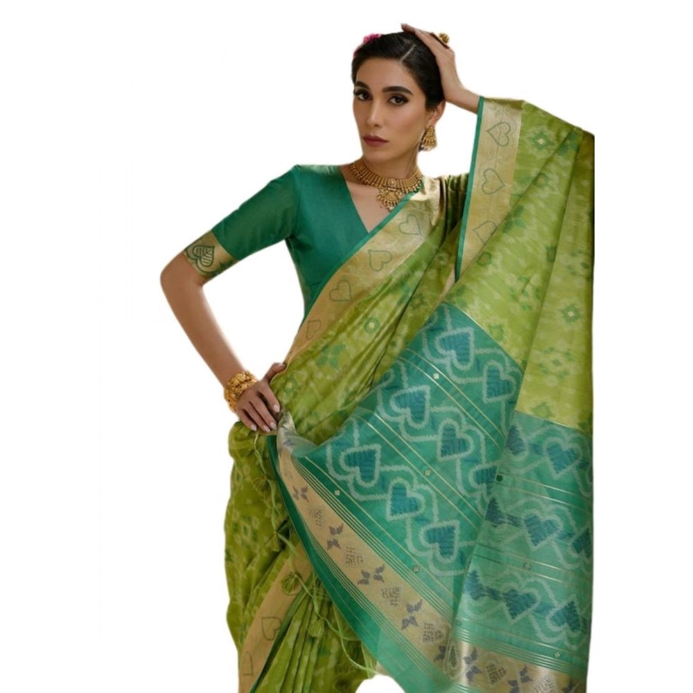 Generic Women's Silk_Blend Ethnic Ikat Pattern Saree With Unstitched Blouse 5.5MtrÂ (Light_Green)