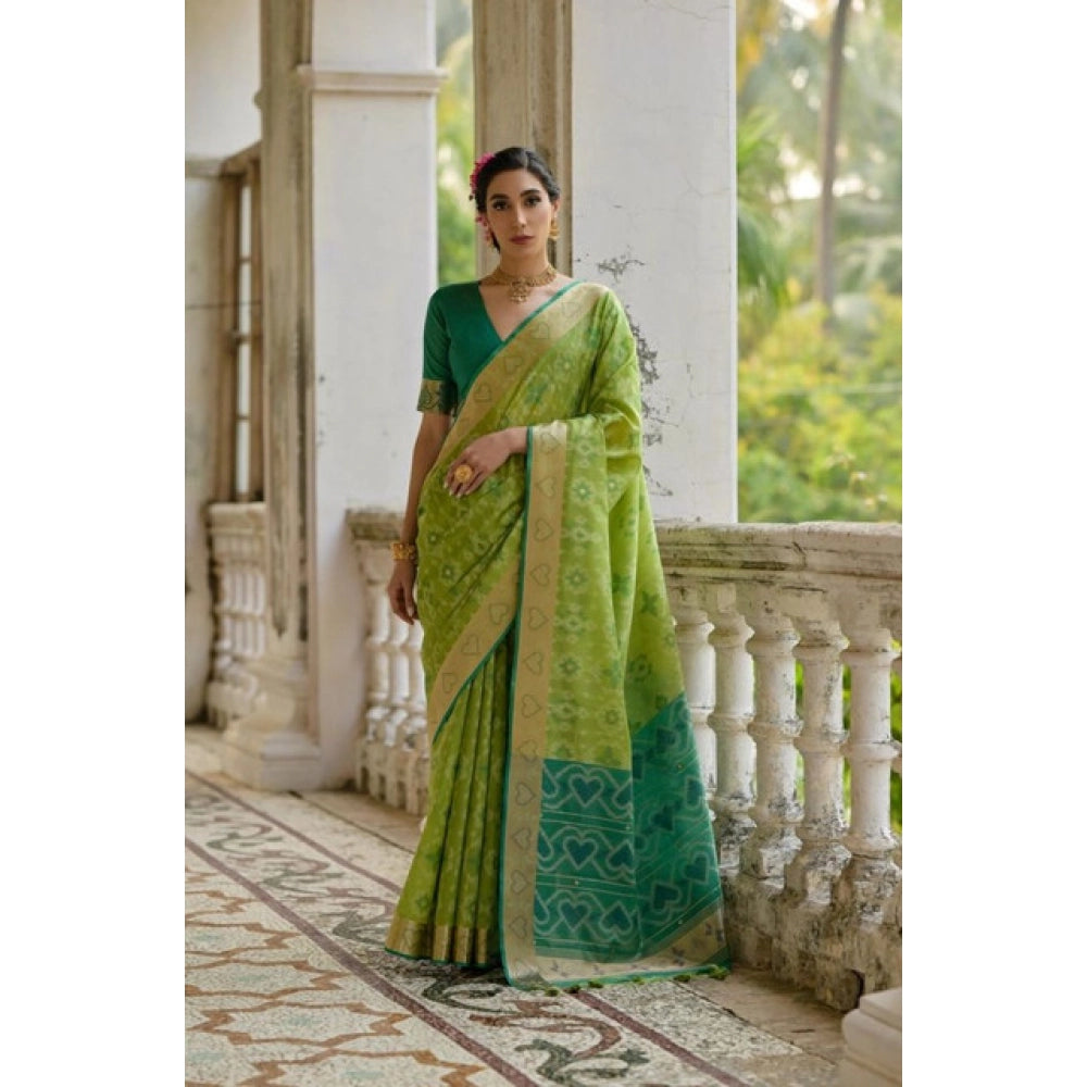 Generic Women's Silk_Blend Ethnic Ikat Pattern Saree With Unstitched Blouse 5.5MtrÂ (Light_Green)