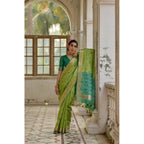 Generic Women's Silk_Blend Ethnic Ikat Pattern Saree With Unstitched Blouse 5.5MtrÂ (Light_Green)