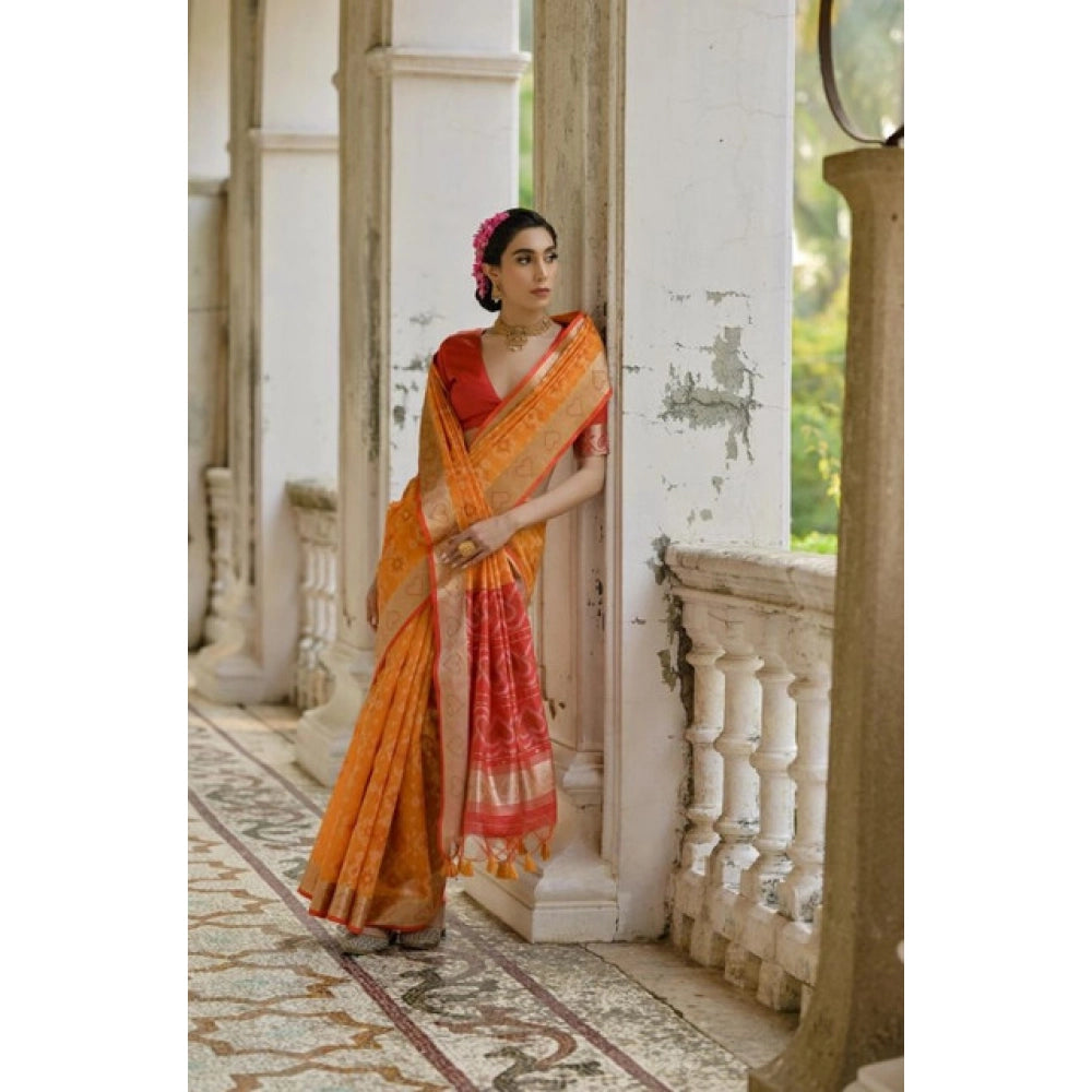 Generic Women's Silk_Blend Ethnic Ikat Pattern Saree With Unstitched Blouse 5.5MtrÂ (Mustard)