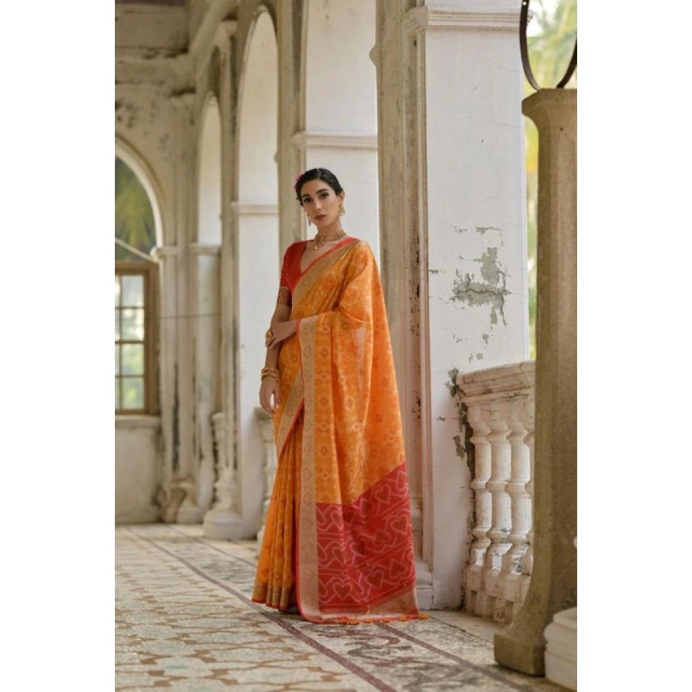 Generic Women's Silk_Blend Ethnic Ikat Pattern Saree With Unstitched Blouse 5.5MtrÂ (Mustard)