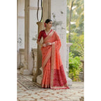 Generic Women's Silk_Blend Ethnic Ikat Pattern Saree With Unstitched Blouse 5.5MtrÂ (Orange)