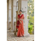 Generic Women's Silk_Blend Ethnic Ikat Pattern Saree With Unstitched Blouse 5.5MtrÂ (Orange)