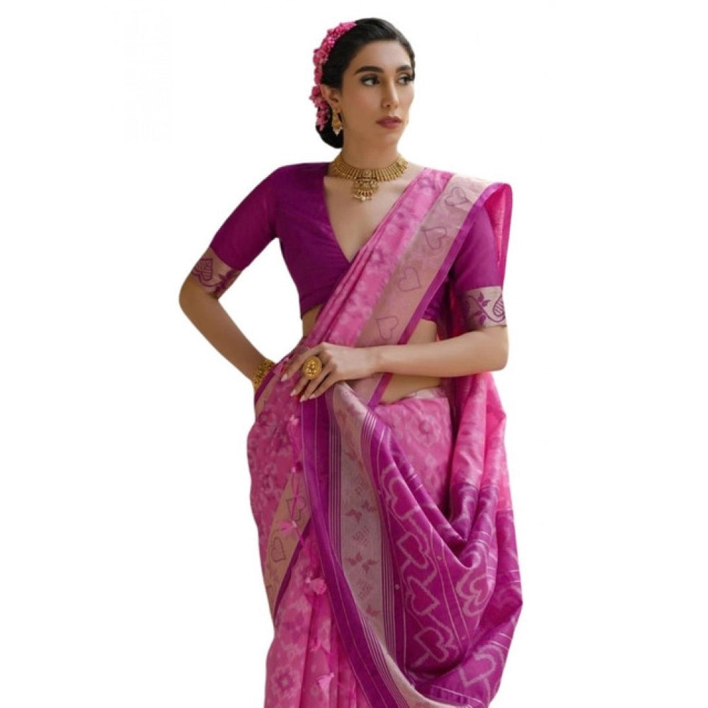 Generic Women's Silk_Blend Ethnic Ikat Pattern Saree With Unstitched Blouse 5.5MtrÂ (Pink)