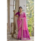 Generic Women's Silk_Blend Ethnic Ikat Pattern Saree With Unstitched Blouse 5.5MtrÂ (Pink)