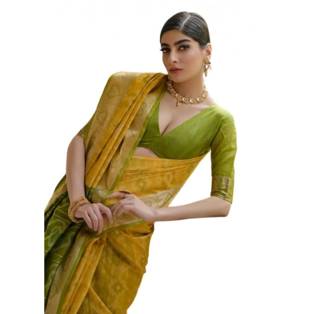 Generic Women's Silk_Blend Ethnic Ikat Pattern Saree With Unstitched Blouse 5.5MtrÂ (Yellow)