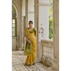 Generic Women's Silk_Blend Ethnic Ikat Pattern Saree With Unstitched Blouse 5.5MtrÂ (Yellow)