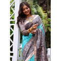  Women's Faux_Tussar Ethnic_Print Saree With Unstitched Blouse 5.5MtrÂ (Aqua_Blue)