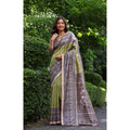  Women's Faux_Tussar Ethnic_Print Saree With Unstitched Blouse 5.5MtrÂ (Olive)