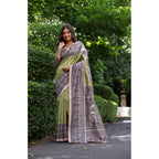 Generic Women's Faux_Tussar Ethnic_Print Saree With Unstitched Blouse 5.5MtrÂ (Olive)
