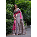  Women's Faux_Tussar Ethnic_Print Saree With Unstitched Blouse 5.5MtrÂ (Pink)