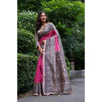 Generic Women's Faux_Tussar Ethnic_Print Saree With Unstitched Blouse 5.5MtrÂ (Pink)