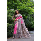 Generic Women's Faux_Tussar Ethnic_Print Saree With Unstitched Blouse 5.5MtrÂ (Pink)