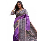 Generic Women's Faux_Tussar Ethnic_Print Saree With Unstitched Blouse 5.5MtrÂ (Purple)