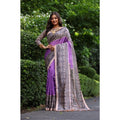  Women's Faux_Tussar Ethnic_Print Saree With Unstitched Blouse 5.5MtrÂ (Purple)