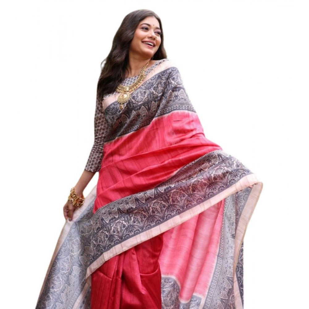 Generic Women's Faux_Tussar Ethnic_Print Saree With Unstitched Blouse 5.5MtrÂ (Red)