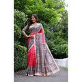 Women's Faux_Tussar Ethnic_Print Saree With Unstitched Blouse 5.5MtrÂ (Red)