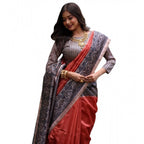 Generic Women's Faux_Tussar Ethnic_Print Saree With Unstitched Blouse 5.5MtrÂ (Rust)