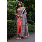 Generic Women's Faux_Tussar Ethnic_Print Saree With Unstitched Blouse 5.5MtrÂ (Rust)