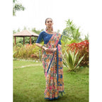 Generic Women's Faux_Tussar Kalamkari_Print Saree With Unstitched Blouse 5.5MtrÂ (Blue)