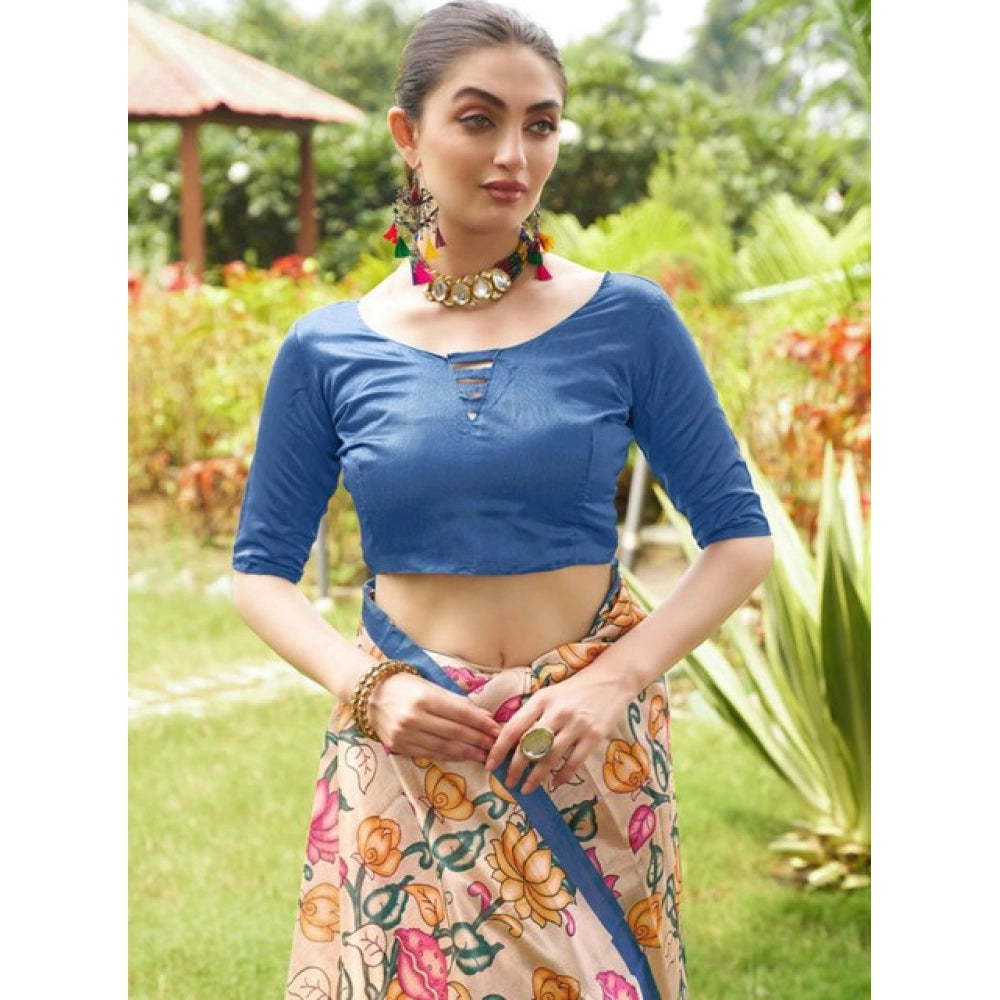 Generic Women's Faux_Tussar Kalamkari_Print Saree With Unstitched Blouse 5.5MtrÂ (Blue)
