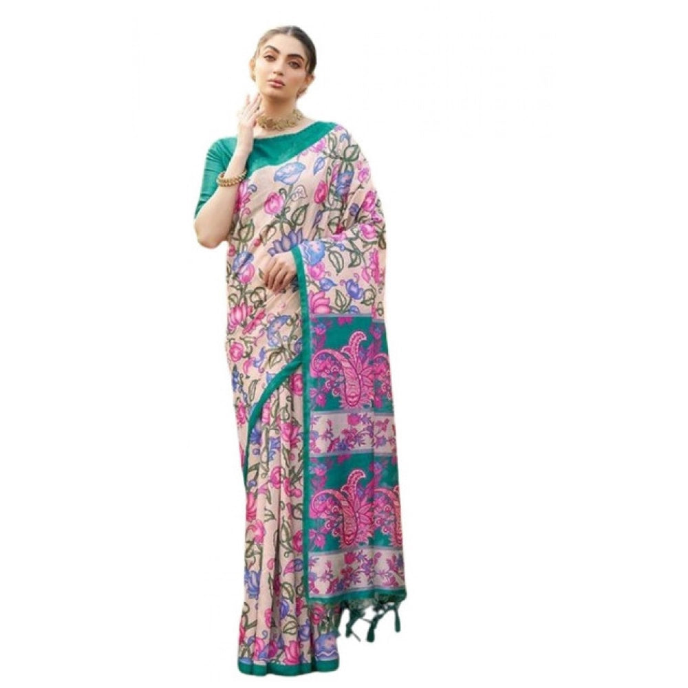 Generic Women's Faux_Tussar Kalamkari_Print Saree With Unstitched Blouse 5.5MtrÂ (Green)