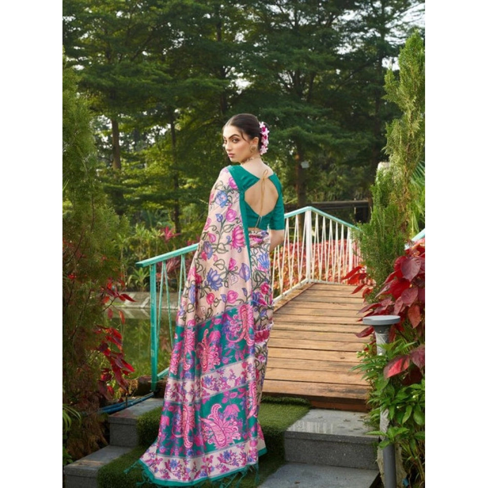 Generic Women's Faux_Tussar Kalamkari_Print Saree With Unstitched Blouse 5.5MtrÂ (Green)