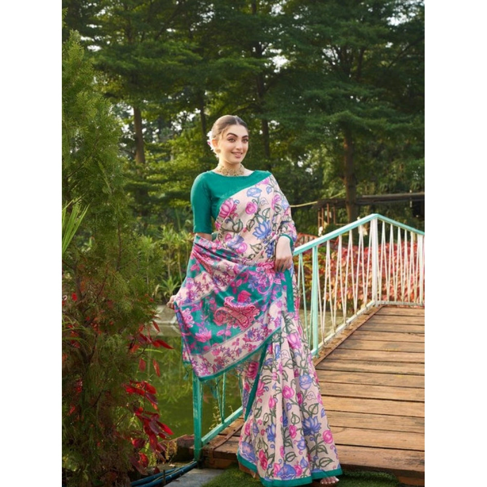 Generic Women's Faux_Tussar Kalamkari_Print Saree With Unstitched Blouse 5.5MtrÂ (Green)