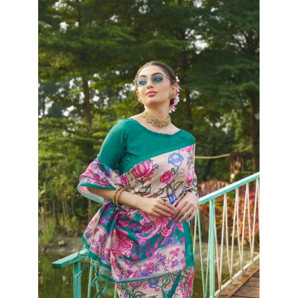 Generic Women's Faux_Tussar Kalamkari_Print Saree With Unstitched Blouse 5.5MtrÂ (Green)