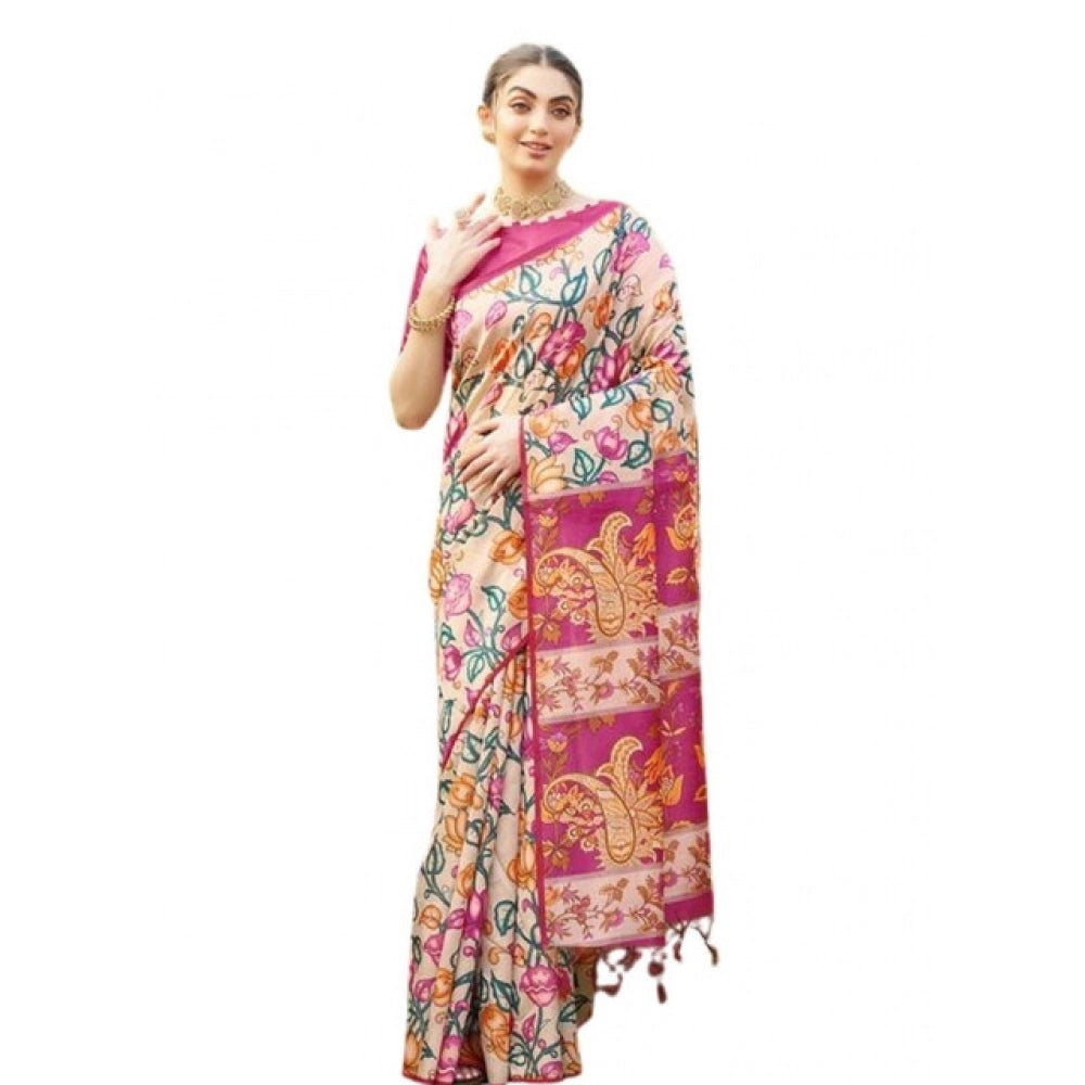 Generic Women's Faux_Tussar Kalamkari_Print Saree With Unstitched Blouse 5.5MtrÂ (Pink)