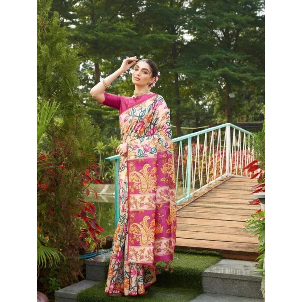 Generic Women's Faux_Tussar Kalamkari_Print Saree With Unstitched Blouse 5.5MtrÂ (Pink)