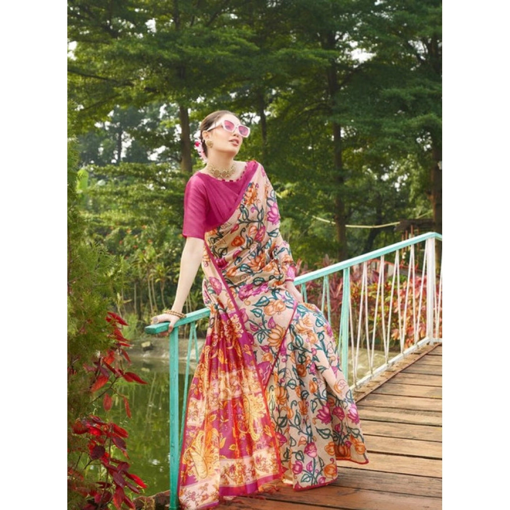 Generic Women's Faux_Tussar Kalamkari_Print Saree With Unstitched Blouse 5.5MtrÂ (Pink)
