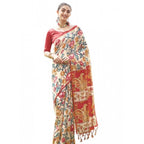 Generic Women's Faux_Tussar Kalamkari_Print Saree With Unstitched Blouse 5.5MtrÂ (Red)