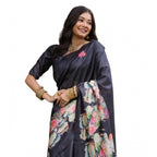 Generic Women's Faux_Tussar Floral Saree With Unstitched Blouse 5.5MtrÂ (Black)