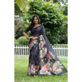  Women's Faux_Tussar Floral Saree With Unstitched Blouse 5.5MtrÂ (Black)