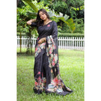 Generic Women's Faux_Tussar Floral Saree With Unstitched Blouse 5.5MtrÂ (Black)