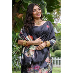 Generic Women's Faux_Tussar Floral Saree With Unstitched Blouse 5.5MtrÂ (Black)