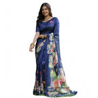 Generic Women's Faux_Tussar Floral Saree With Unstitched Blouse 5.5MtrÂ (Navy_Blue)