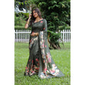  Women's Faux_Tussar Floral Saree With Unstitched Blouse 5.5MtrÂ (Olive)