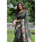 Generic Women's Faux_Tussar Floral Saree With Unstitched Blouse 5.5MtrÂ (Olive)